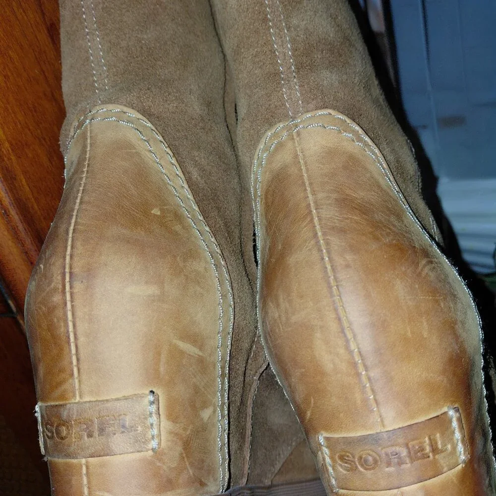 Sorel Womens Size 9.5 Cate The Great Wedge Boots Lace Up High Tall Camel - Picture 8 of 9